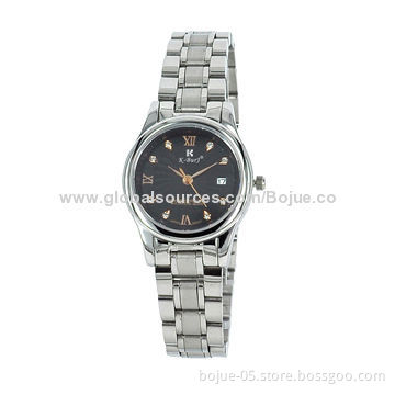 Men's 100m Silver Stainless Steel Quartz Watch, Leather Strap